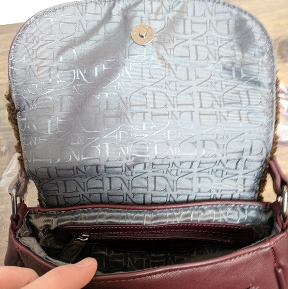 Danielle Nicole Faux Minx Fur Saddle Bag - Wine - Picture 4 of 7